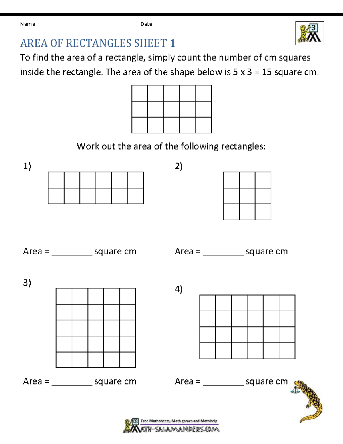 Math 101: Area of Rectangles Practice Sheets - Studocu