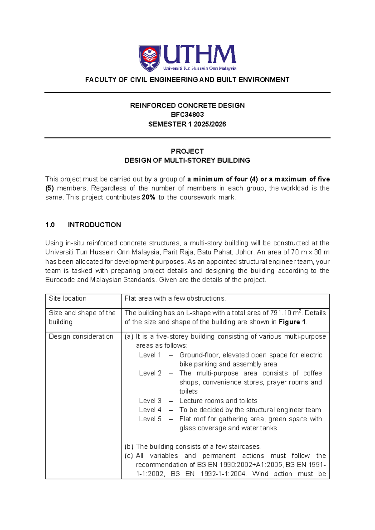 BFC34803 Semester 1 Project: Reinforced Concrete Building Design - Studocu