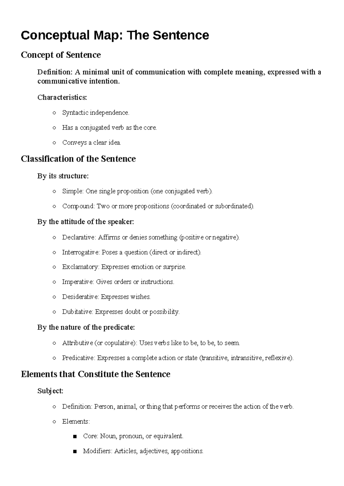 Conceptual Map The Sentence - Conceptual Map: The Sentence Concept of ...