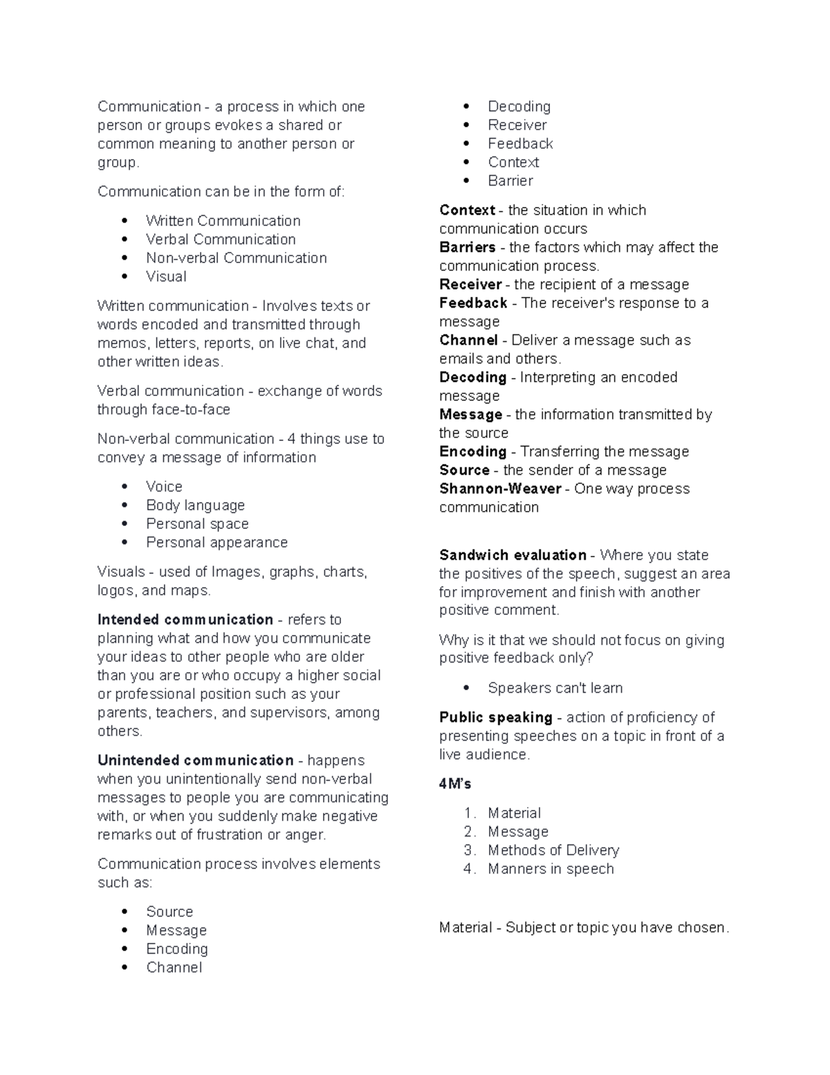 COM 101 - Communication Process Notes and Key Concepts - Studocu