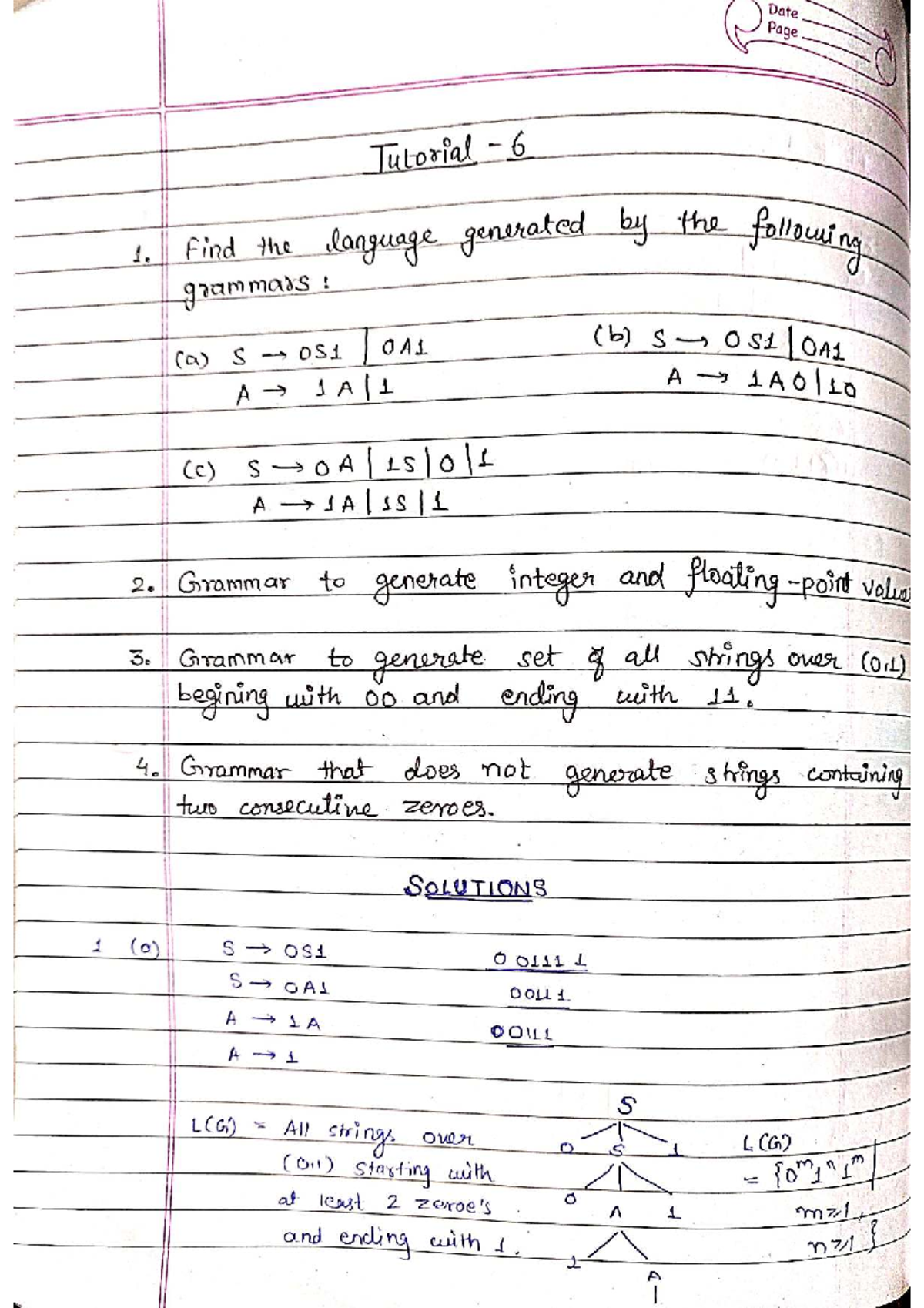 Tutorial 6 & 7 Solutions: Grammars & Regular Expressions Analysis - Studocu