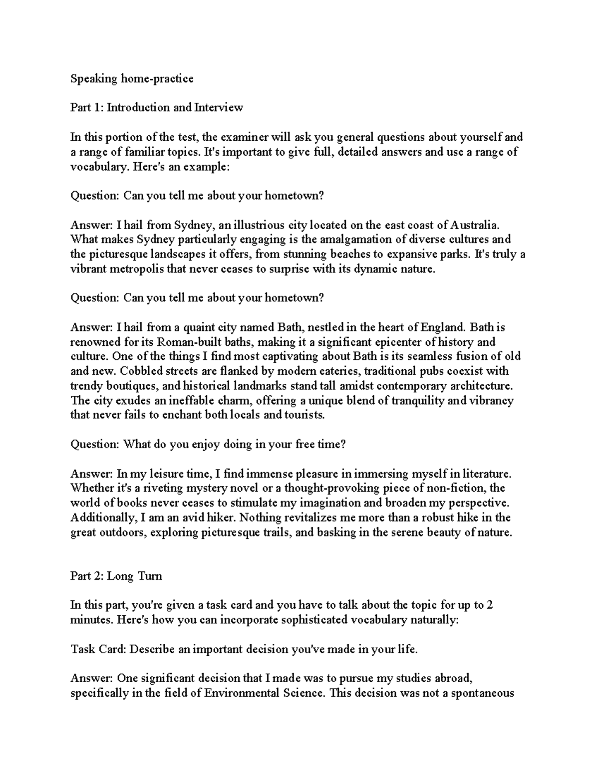 Speaking Part 1: Intro & Interview Tips for ChuyêN-ĐỀ-1 - Studocu