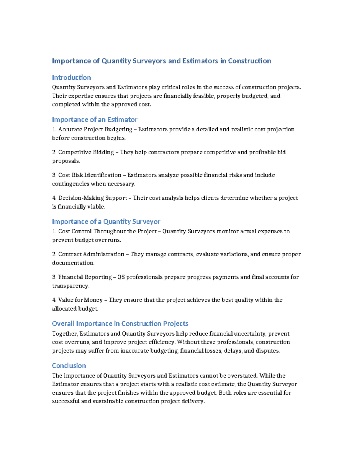 Importance of Quantity Surveyors & Estimators in Construction Projects ...