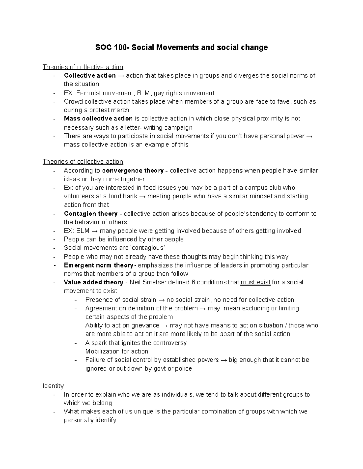 SOC 100 - Final Exam Review: Social Movements and Social Change - Studocu