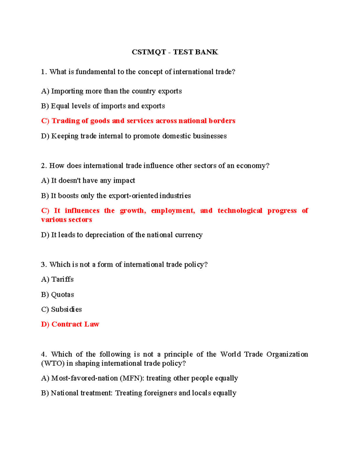 CSTMQT - International Trade Concepts Test Bank - Studocu