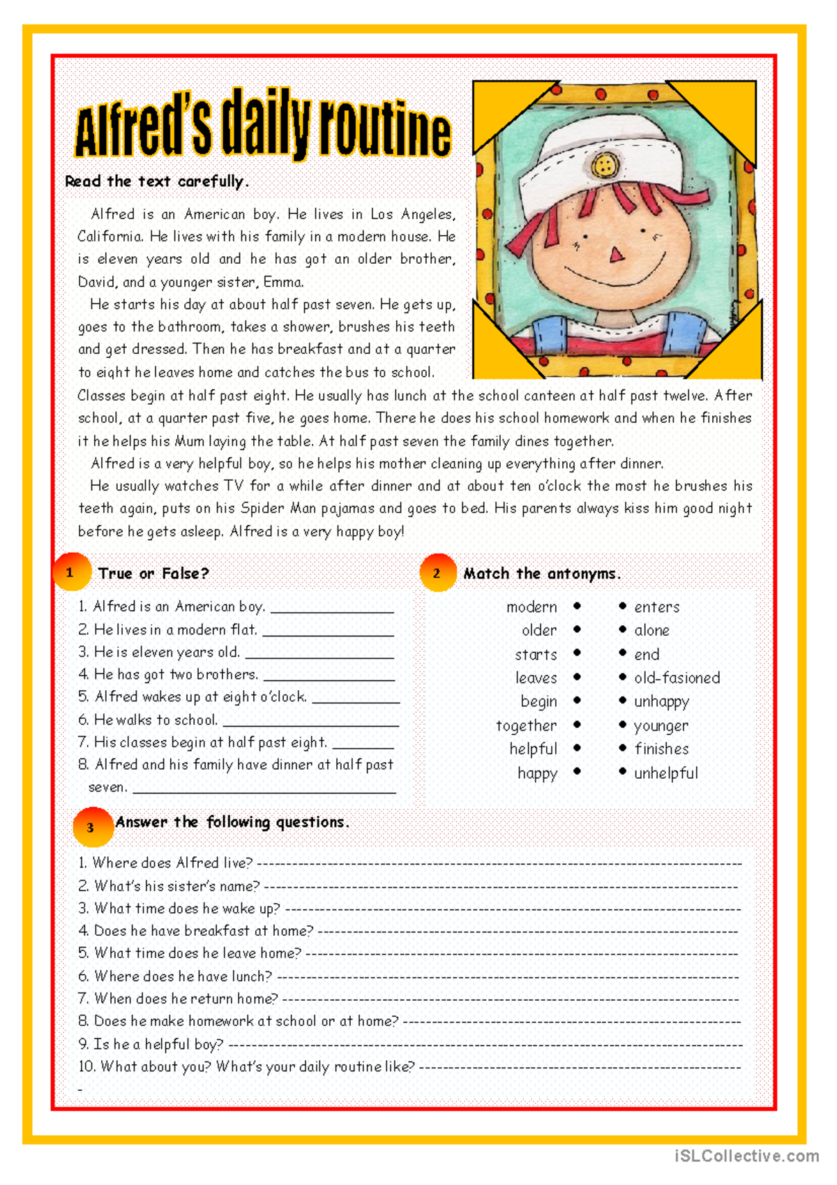 Alfred's Daily Routine: A Study Guide for ESL Learners - Studocu