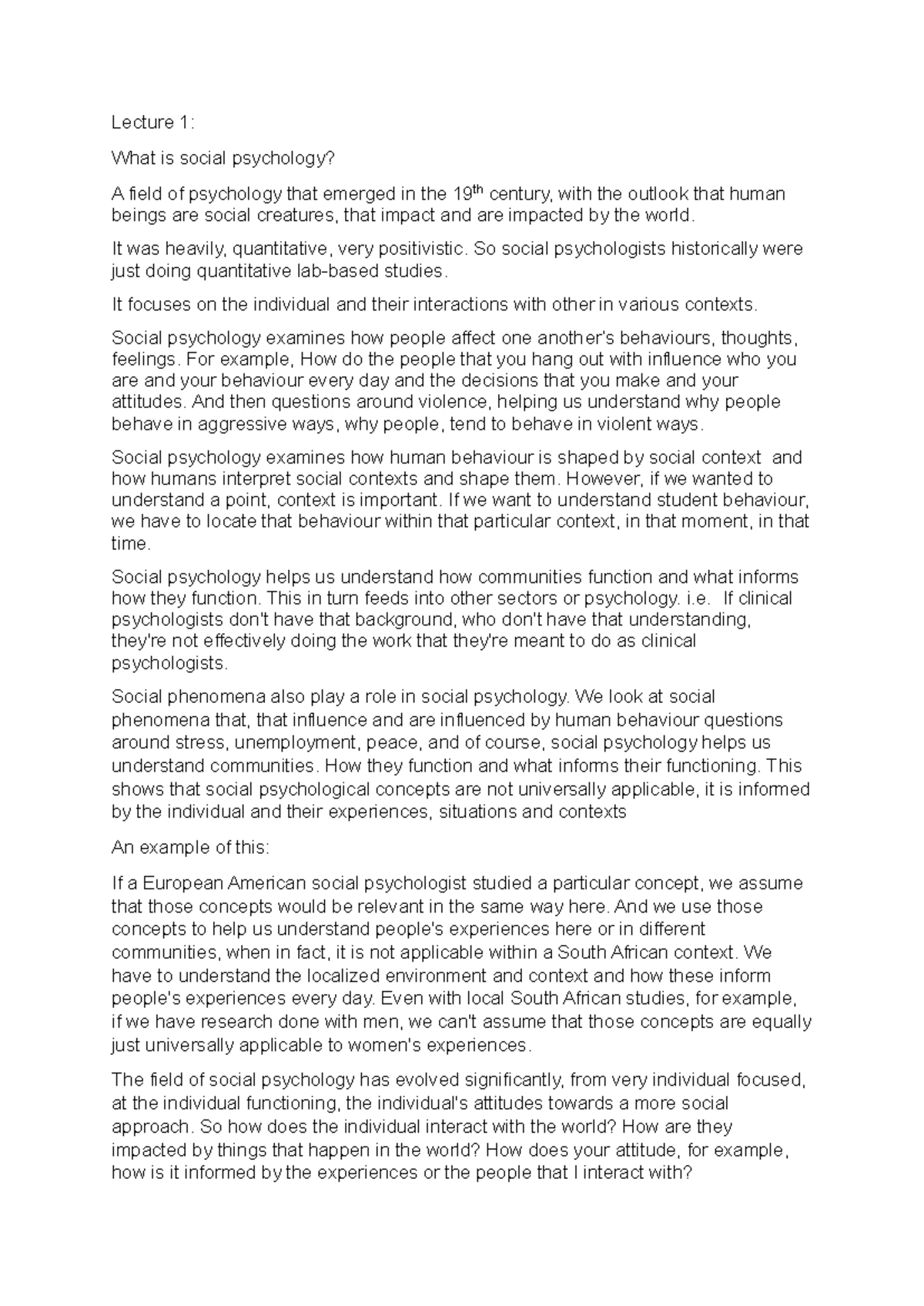 Social Psychology Lecture Notes: Understanding Human Behavior and ...