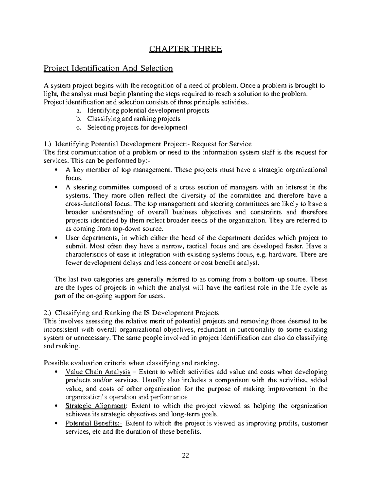 CHAPTER 3: Project Identification & Selection in System Development ...