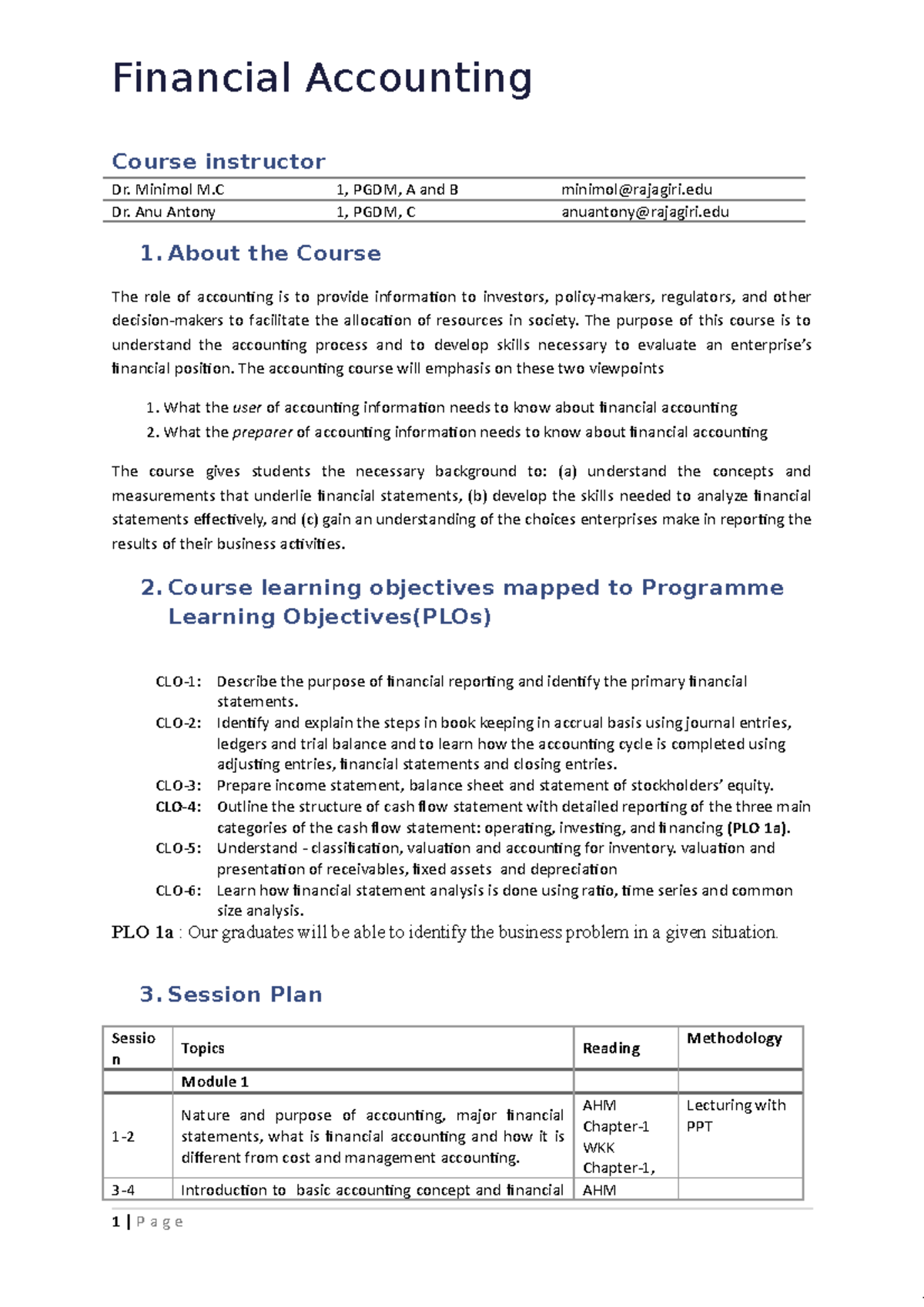 FA PGDM TRI-1 CP Final 2019 - Financial Accounting Course instructor Dr ...