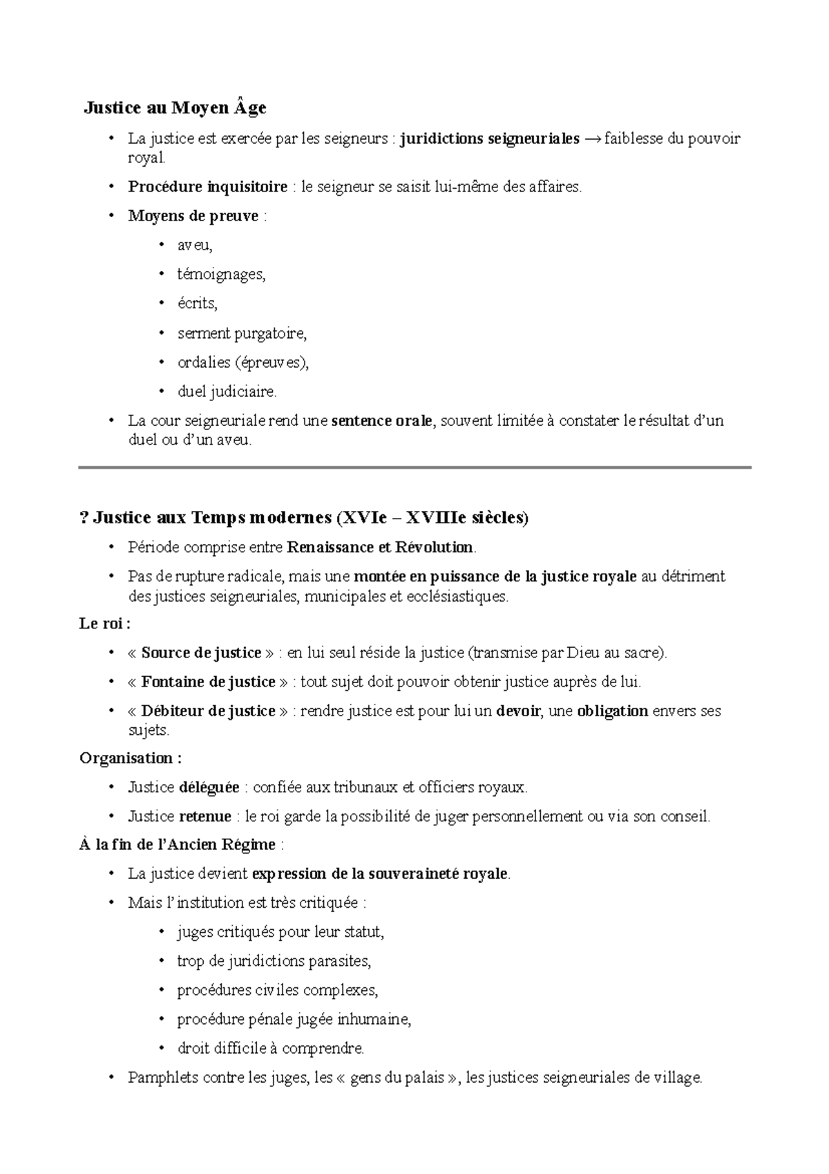 CM 3 4 5 : Révisions sur la Justice au Moyen Âge et aux Temps Modernes ...