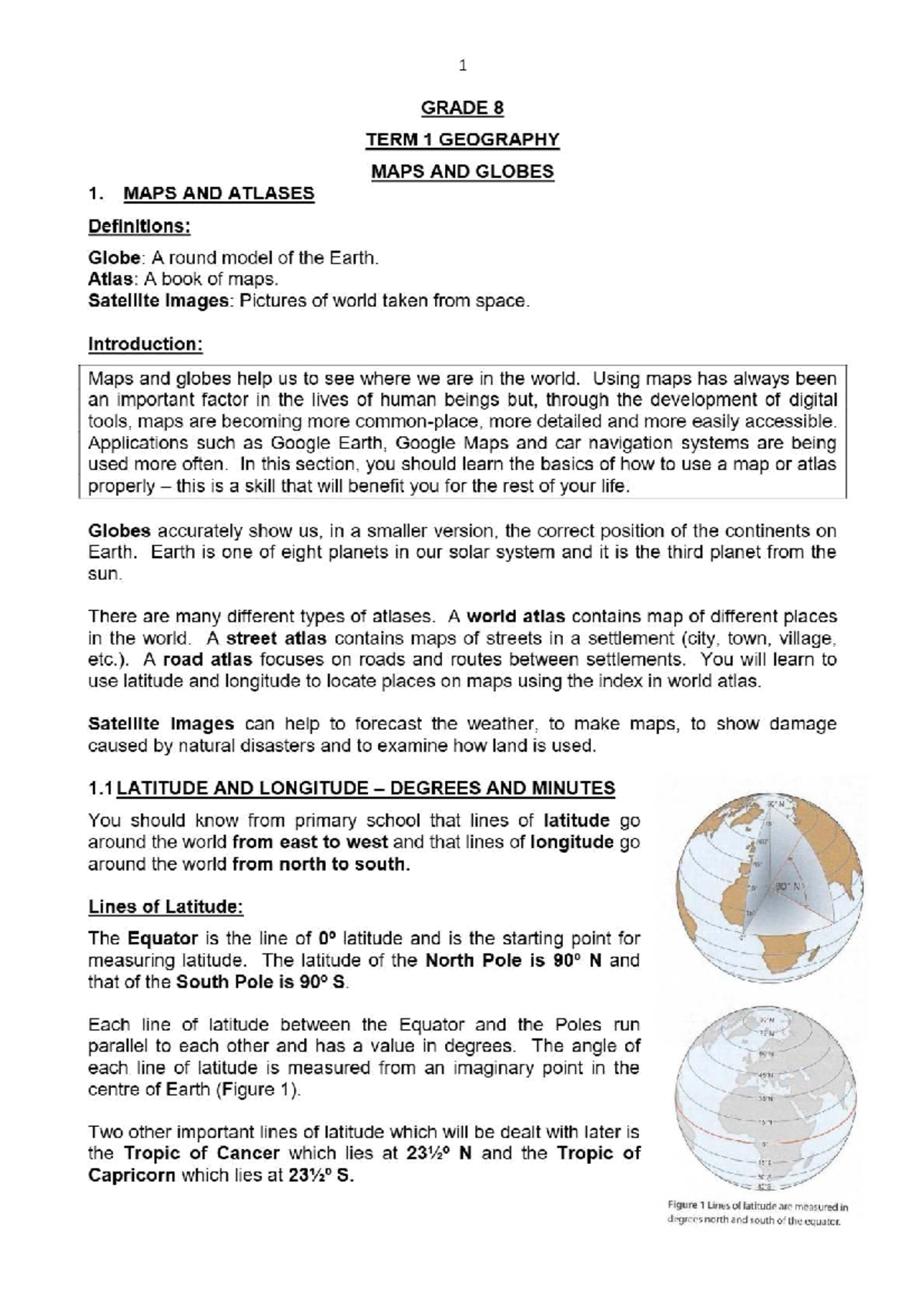 Grade 8 Term 1 Geography: Maps & Globes - Latitude & Longitude - Studocu