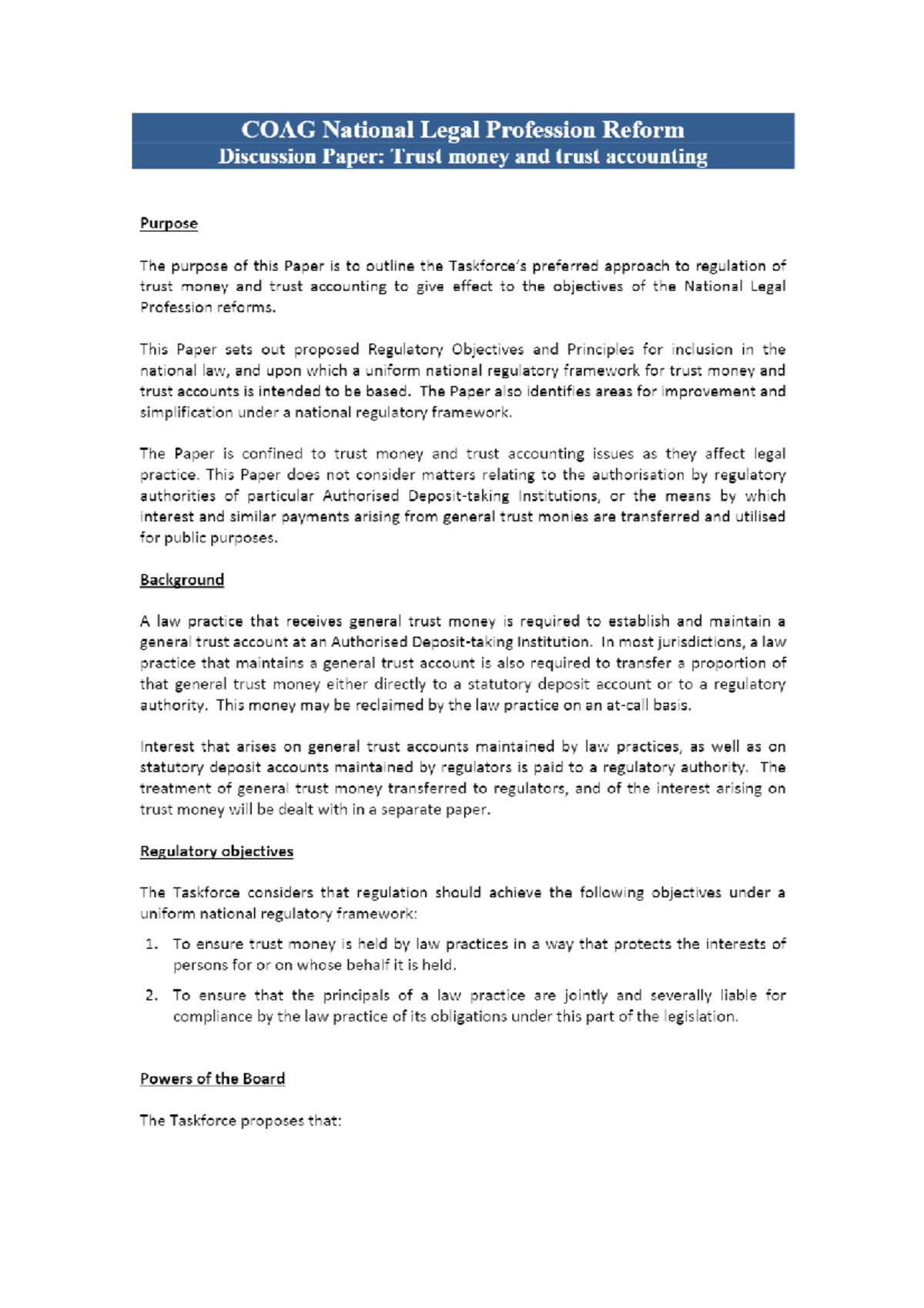 National Legal Profession Reforms: Taskforce Paper Overview - Studocu