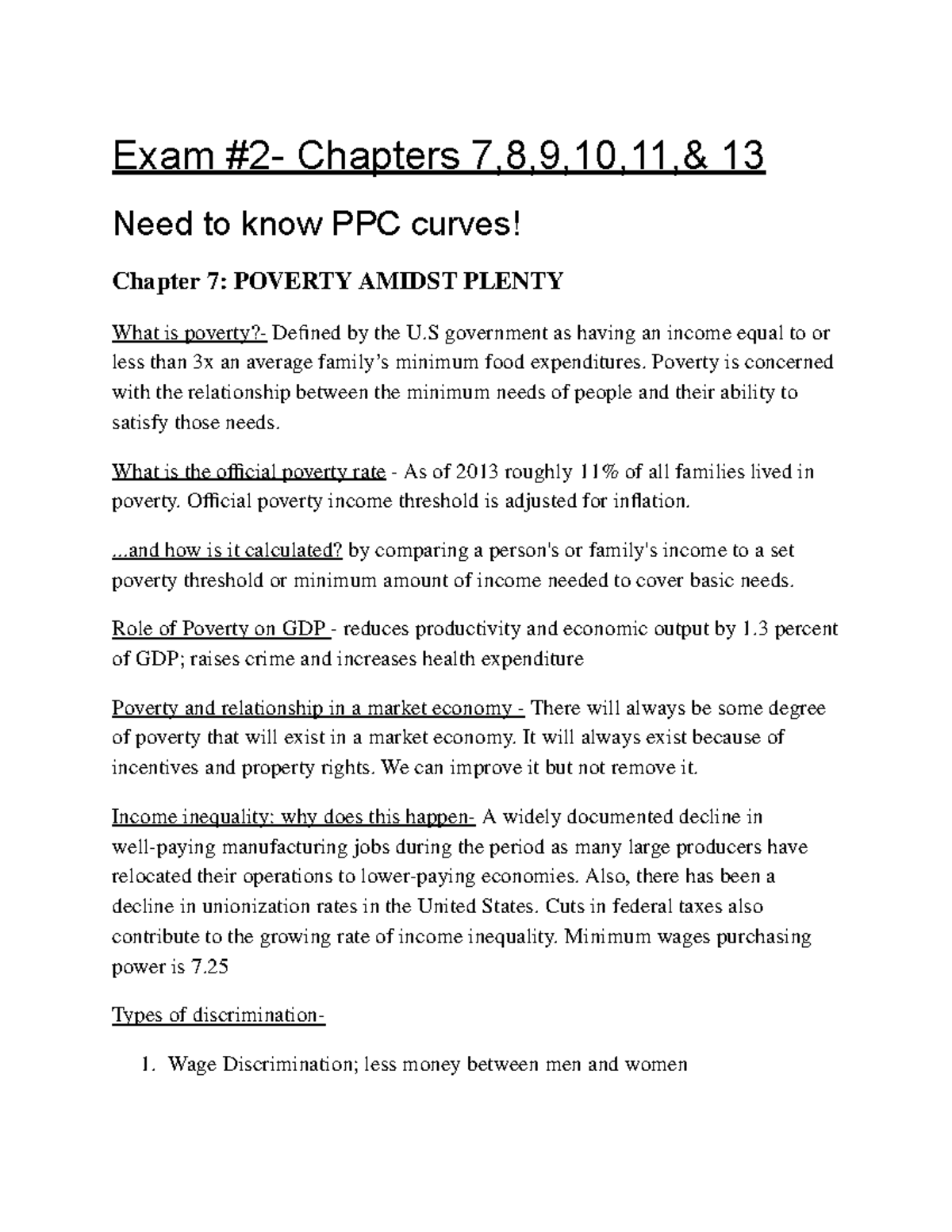 Econ 202: Study Guide for Exam 2 - Chapters 7 to 13 Overview - Studocu