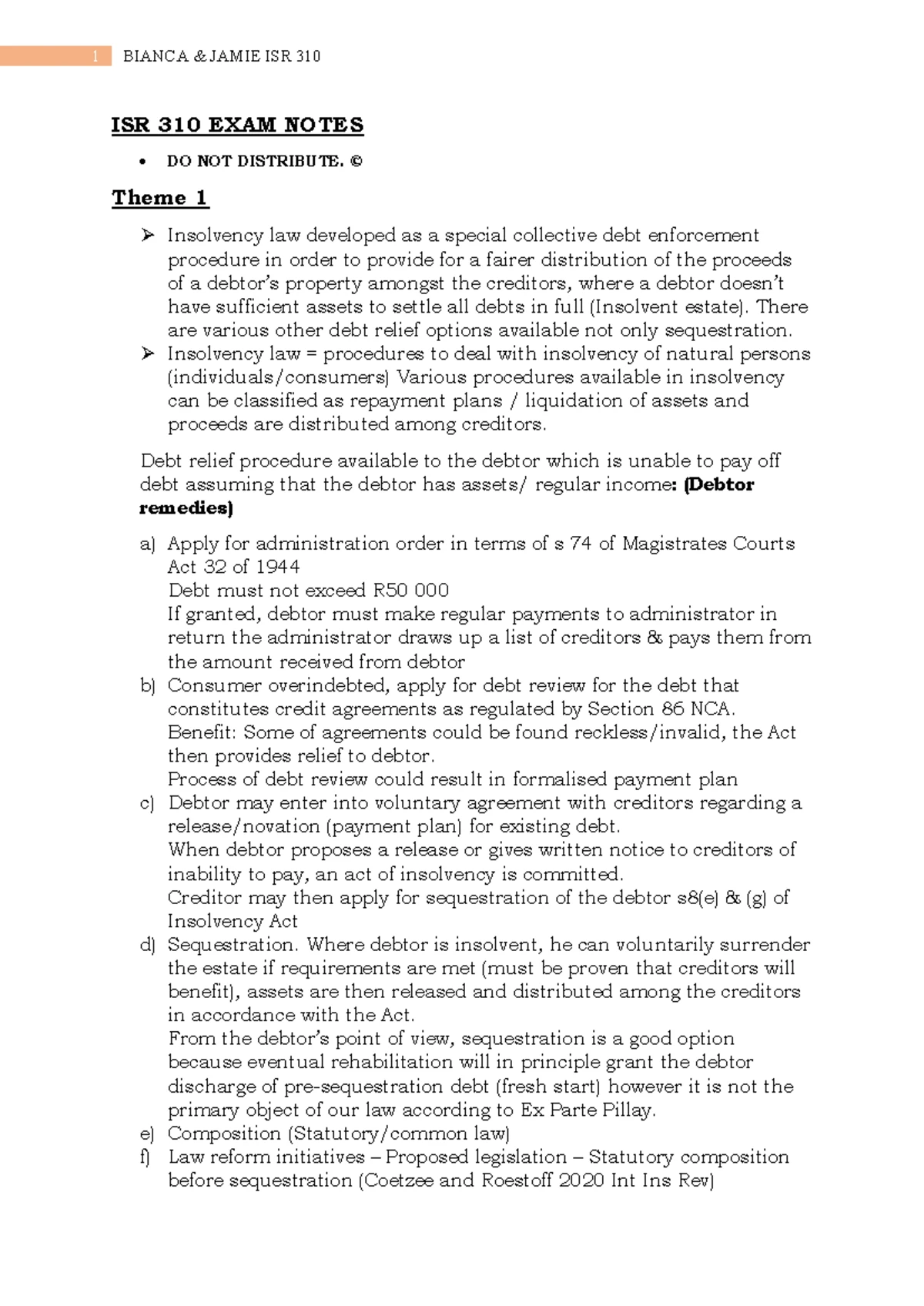 Prep notes ISR310 test 1 - PREPERATORY NOTES FOR ISR 310 TEST 1 2021 ...