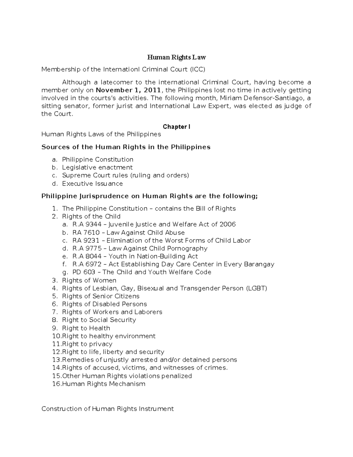 Human Rights Law (HRL) - Quick Notes on ICC Membership and Sources ...