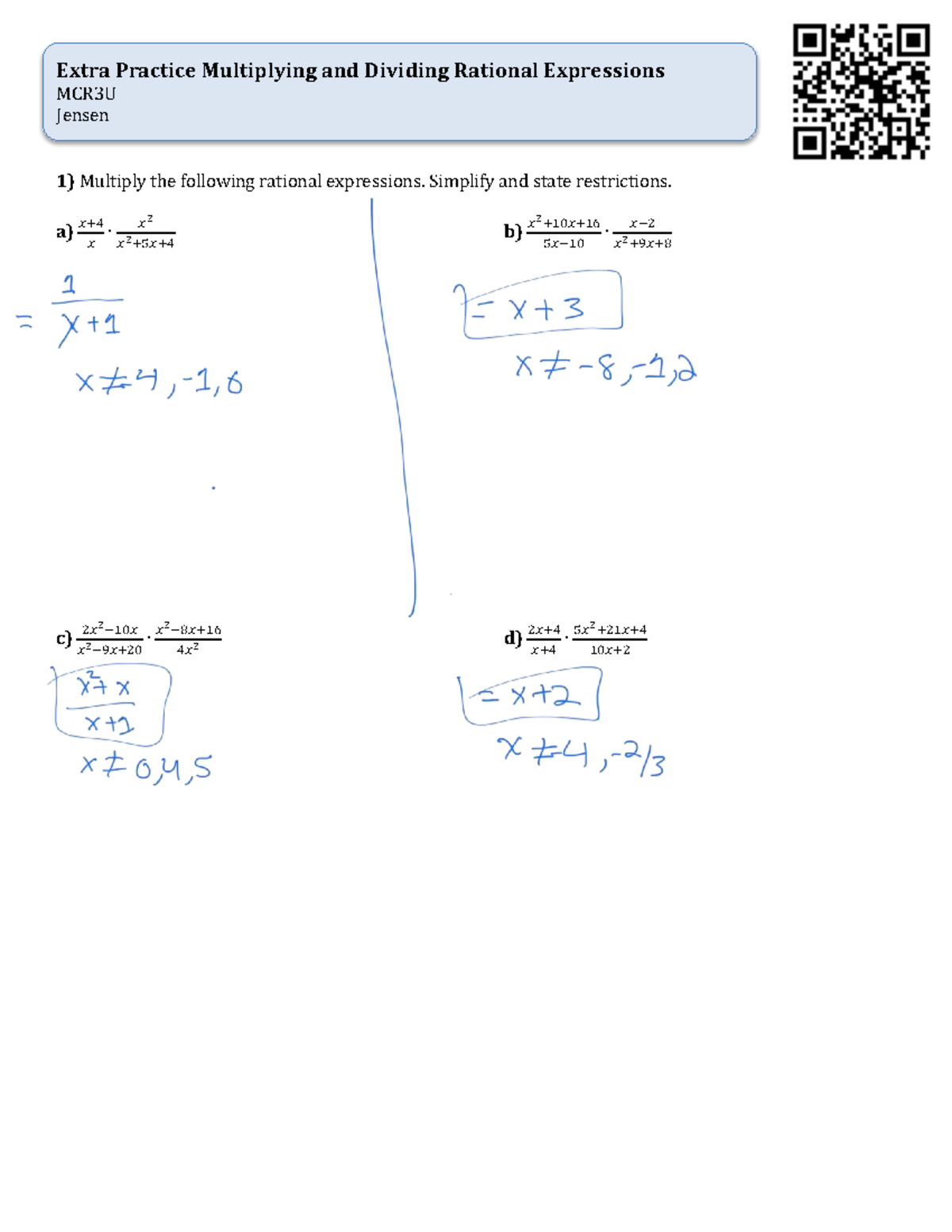 Math 10 - Practice problems - Extra Practice Multiplying and Dividing ...