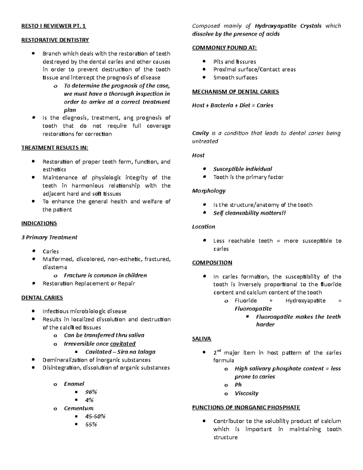 RESTO I FINAL EXAM REVIEWER: RESTORATIVE DENTISTRY - Studocu