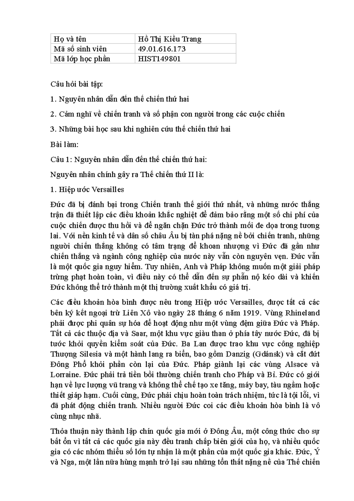 Nguyên nhân và Diễn biến Thế chiến thứ hai - HIST CTTG T2 - Studocu