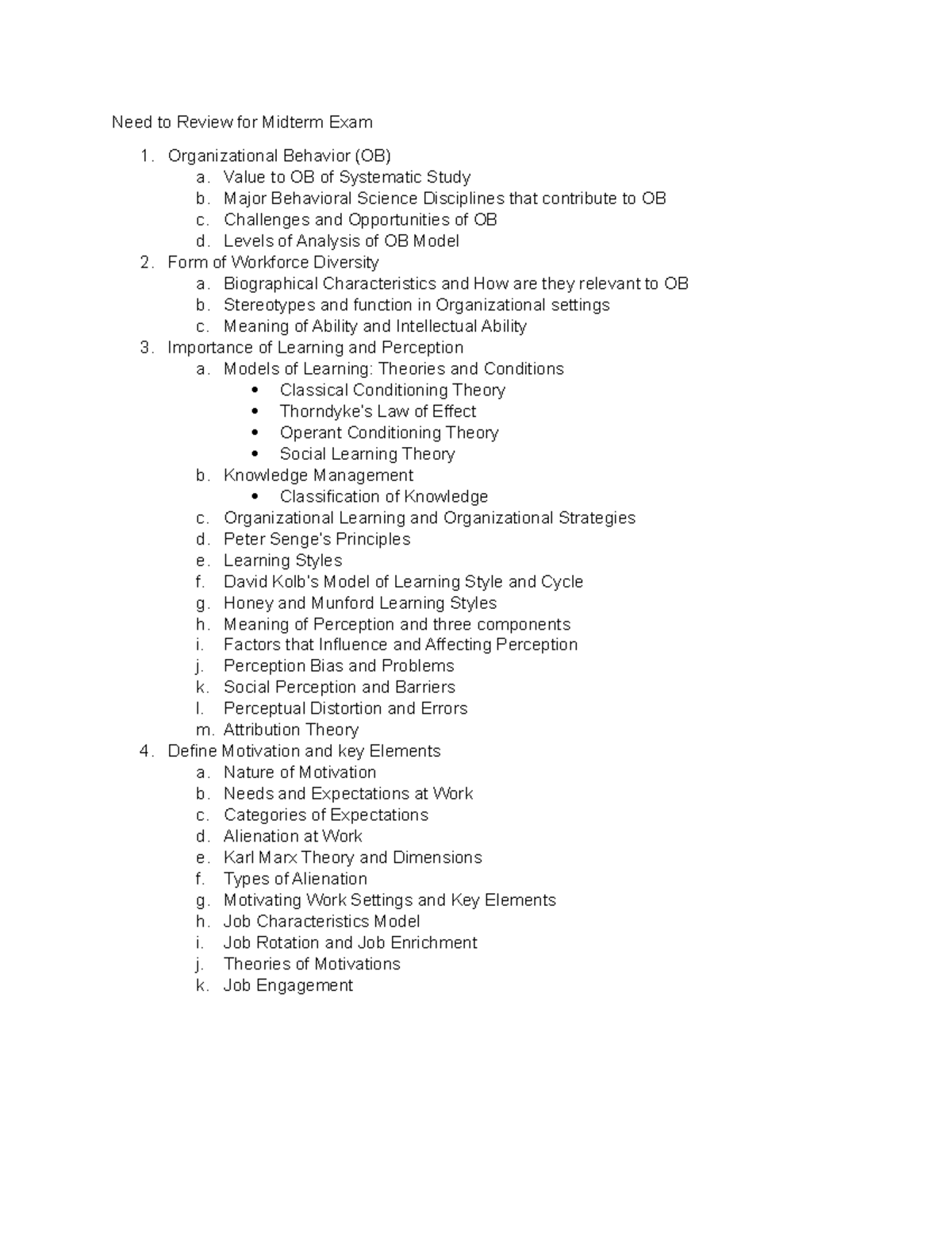 Midterm Exam Review: Organizational Behavior (OB) Key Concepts - Studocu