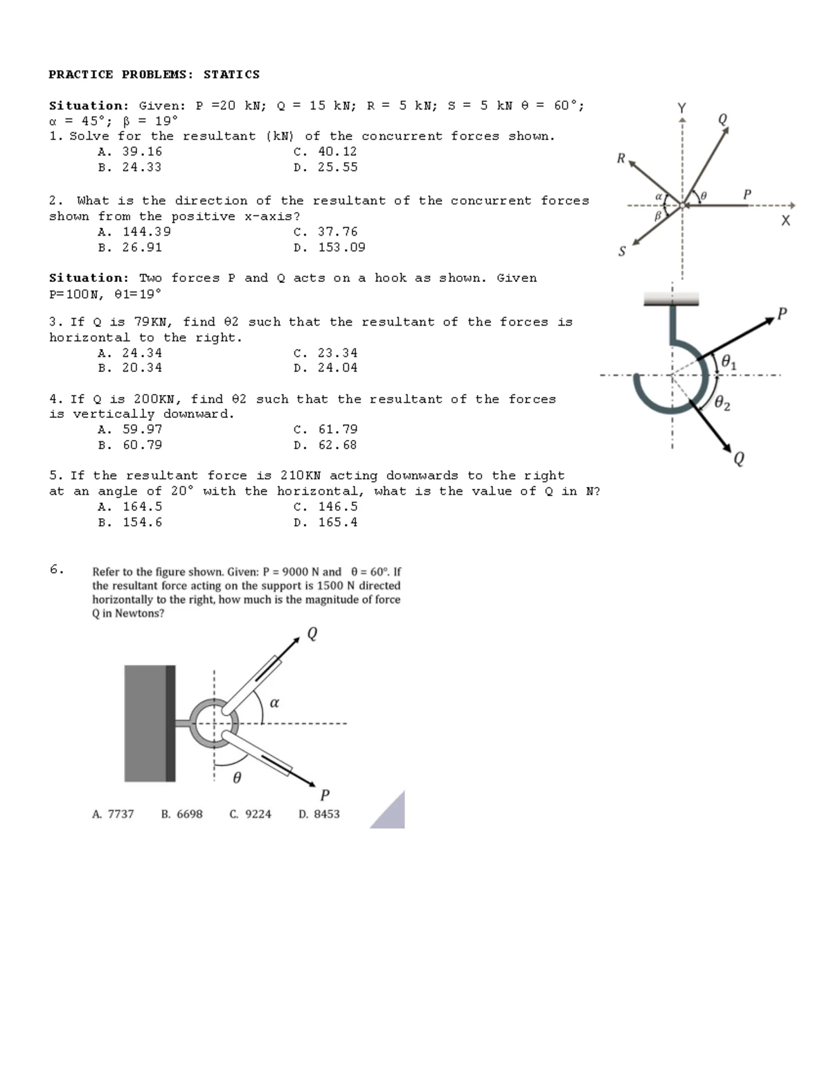 WK2A Equilibrium Forces: Cable Tensions & Reactions Practice Problems ...