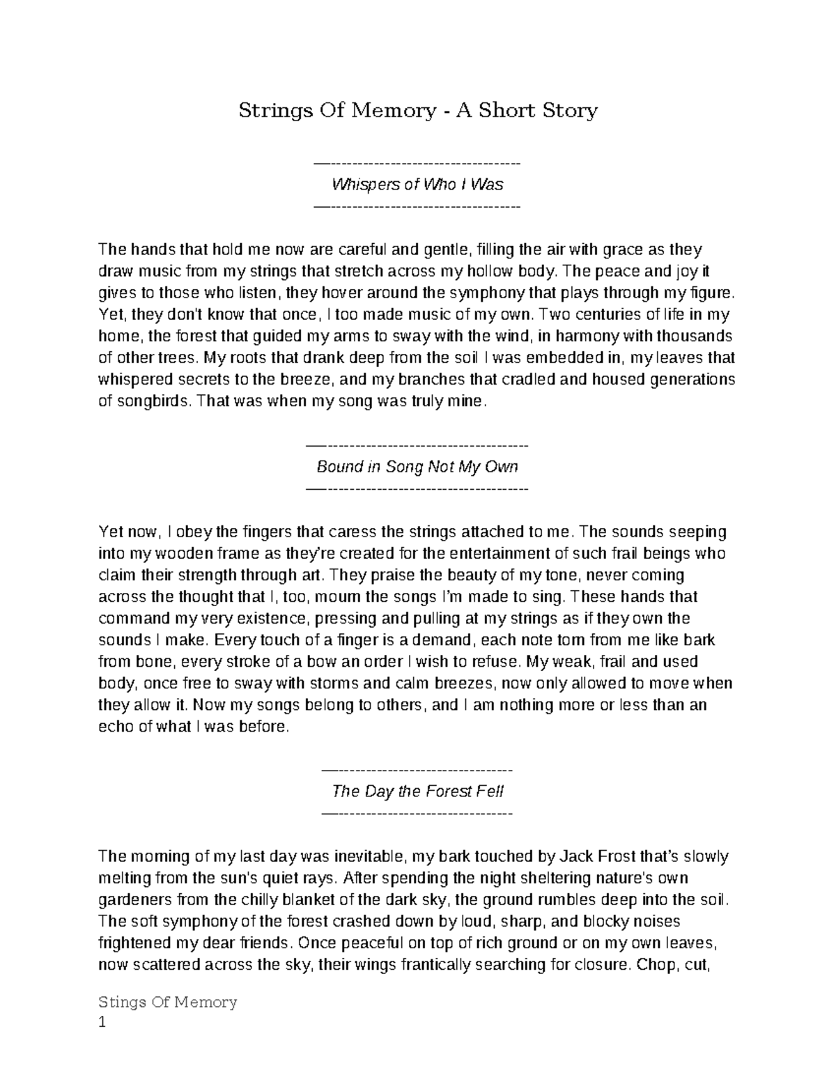 Strings of Memory: A Short Story on Identity and Transformation in ...