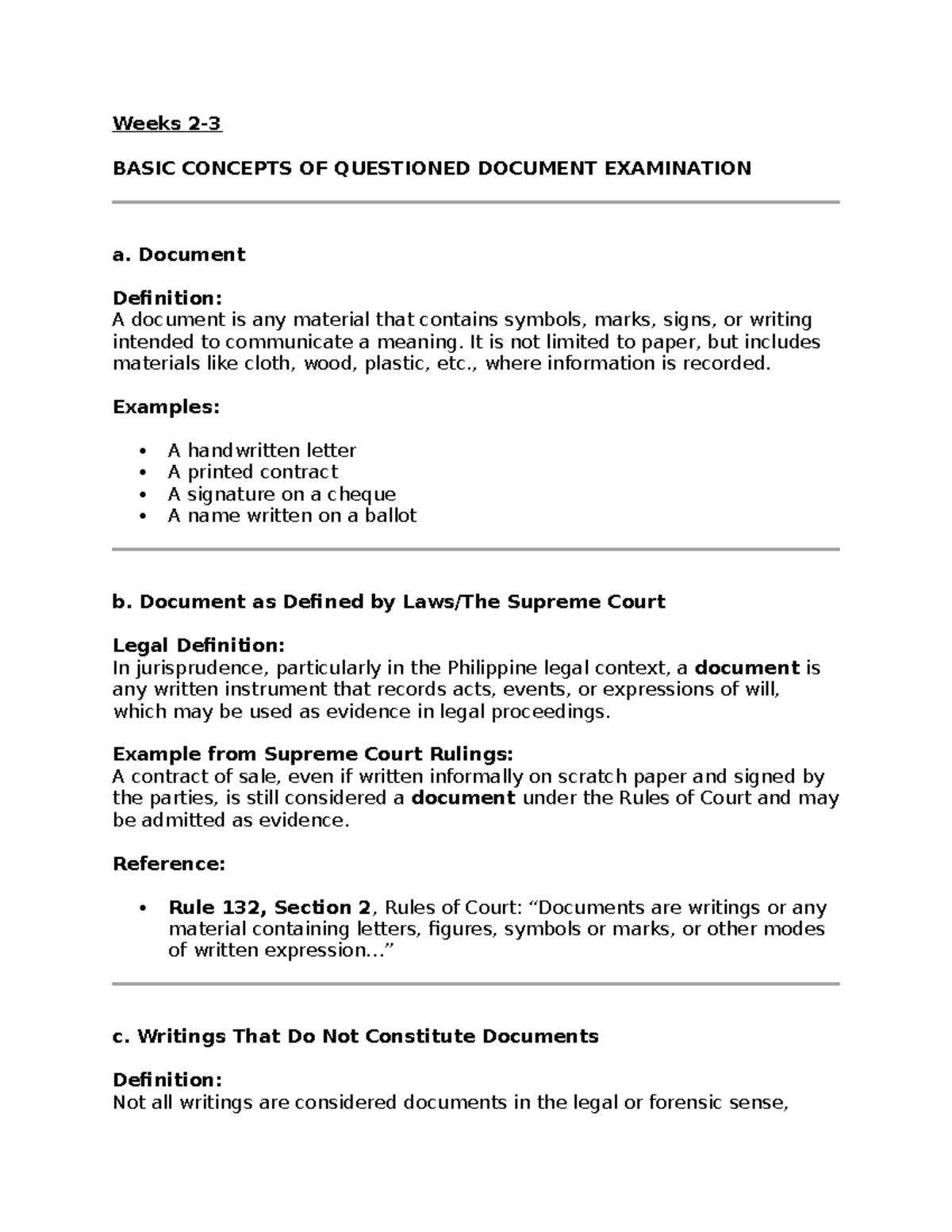 QDE- Basic Concepts of Questioned Document Examination Summary - Studocu