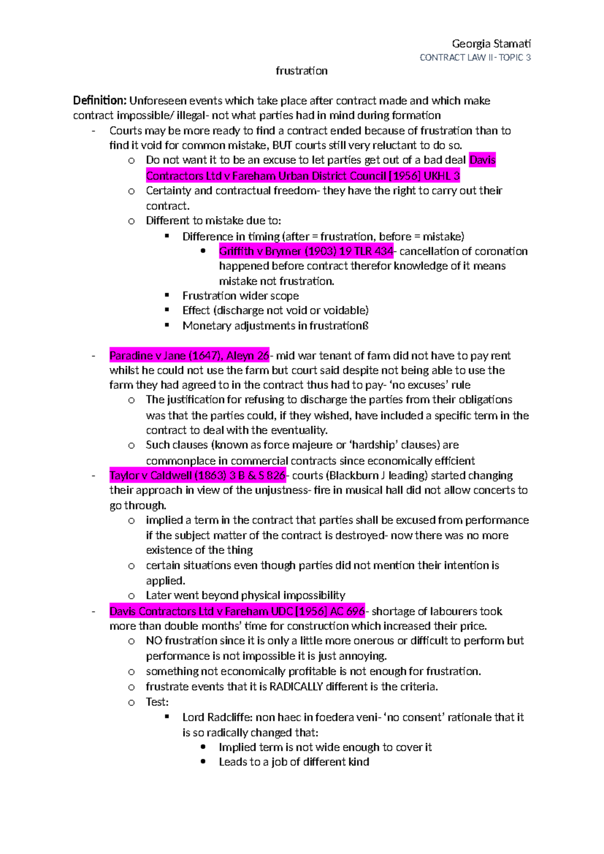 Contract Law II: Understanding Frustration in Contracts - Studocu
