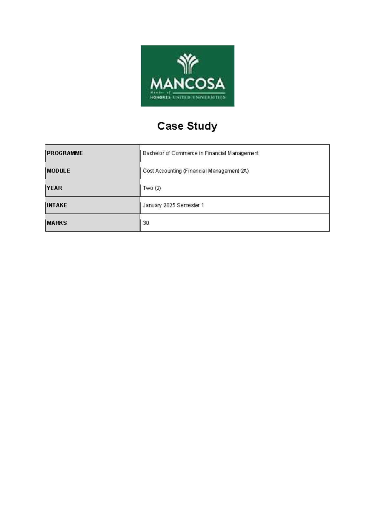 Cost Accounting Case Study January 2025 Semester 1 - Case Study ...