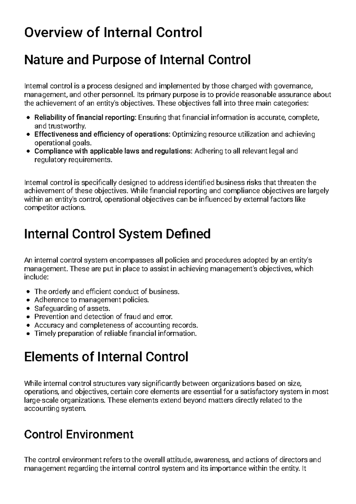 Overview of Internal Control: Study Guide for ACCT 101 - Studocu