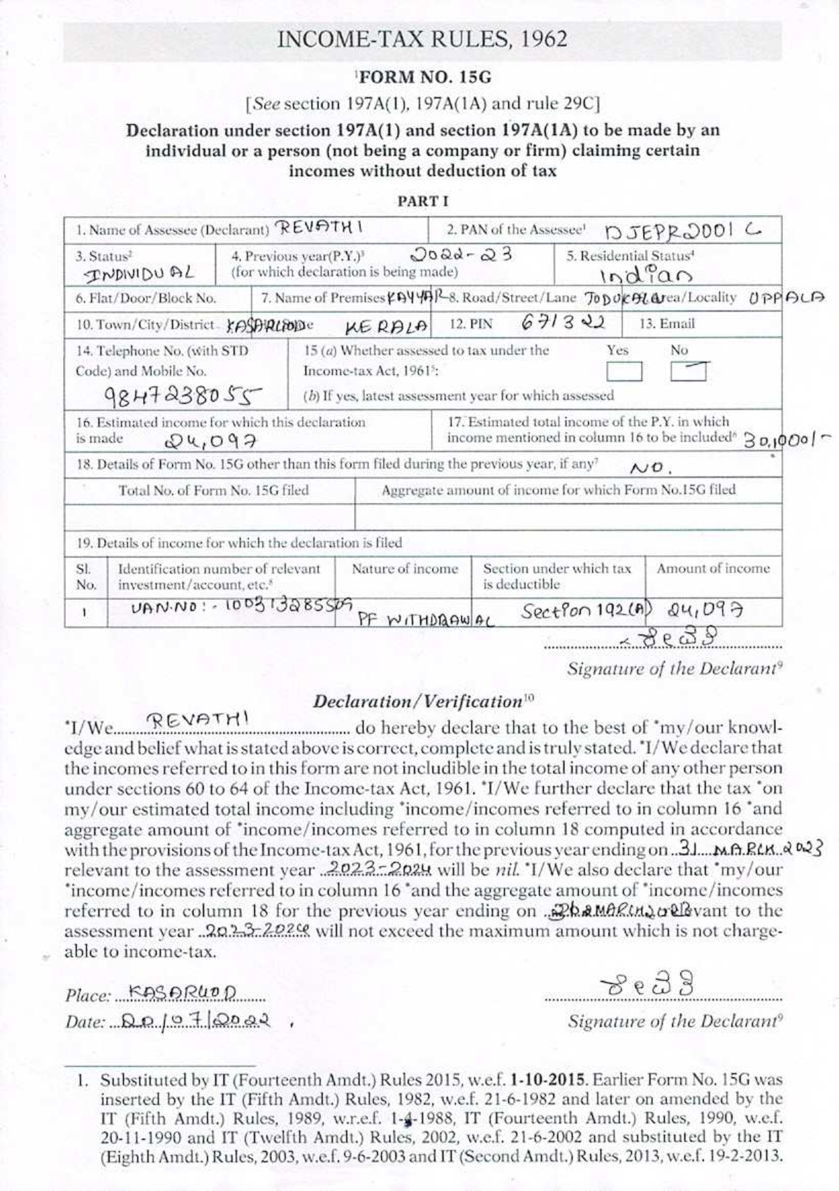 Form 15G Submission Guidelines and Requirements - Studocu