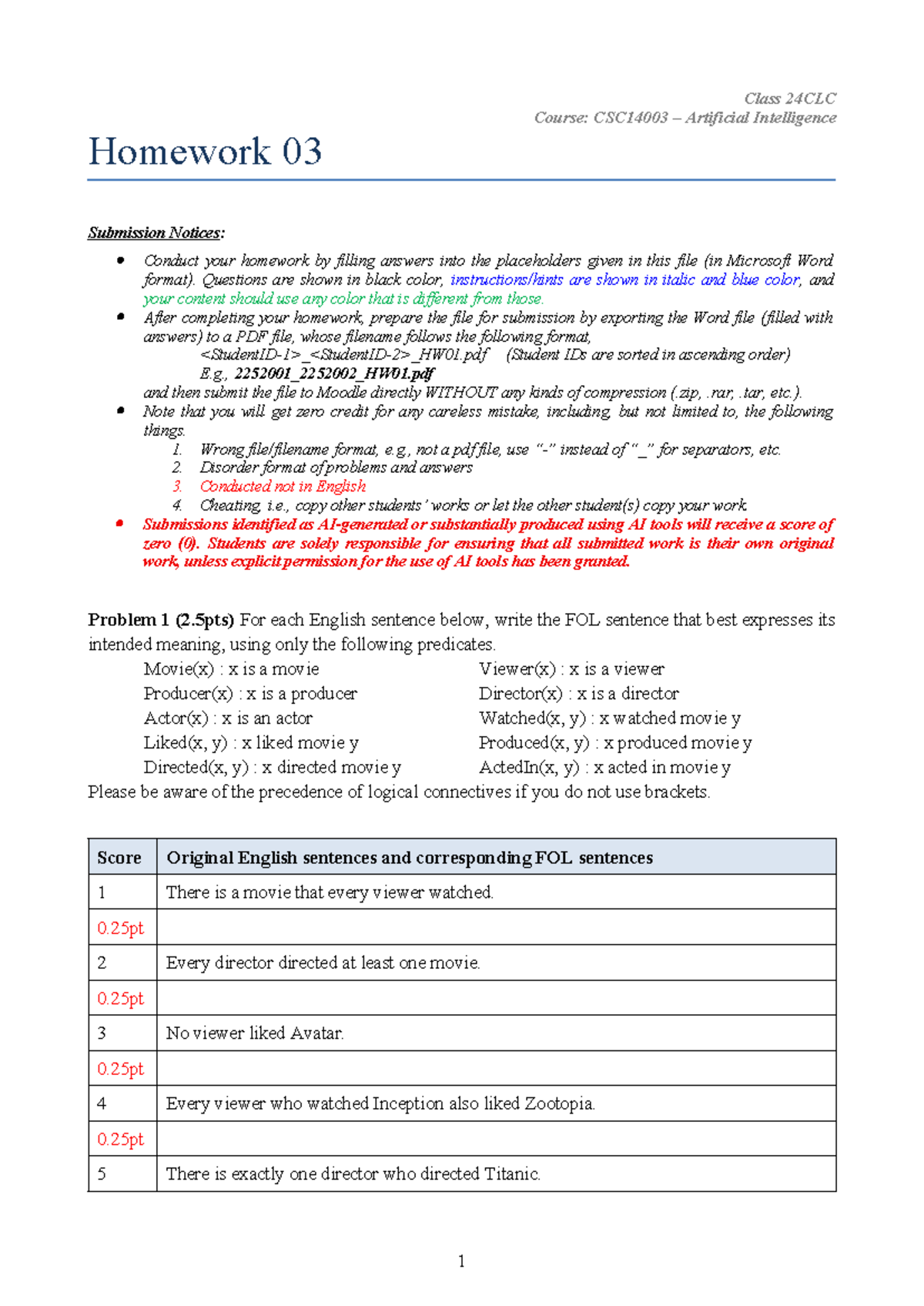 CSC14003 Artificial Intelligence Homework 03 Submission Guidelines ...