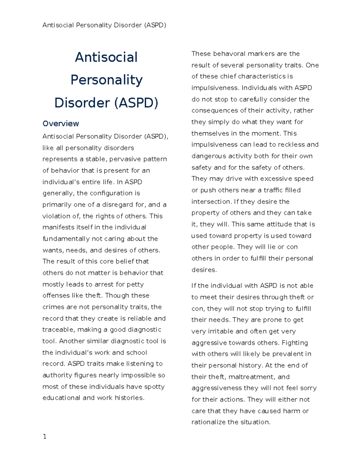 Antisocial Personality Disorder (ASPD): Overview and Key ...