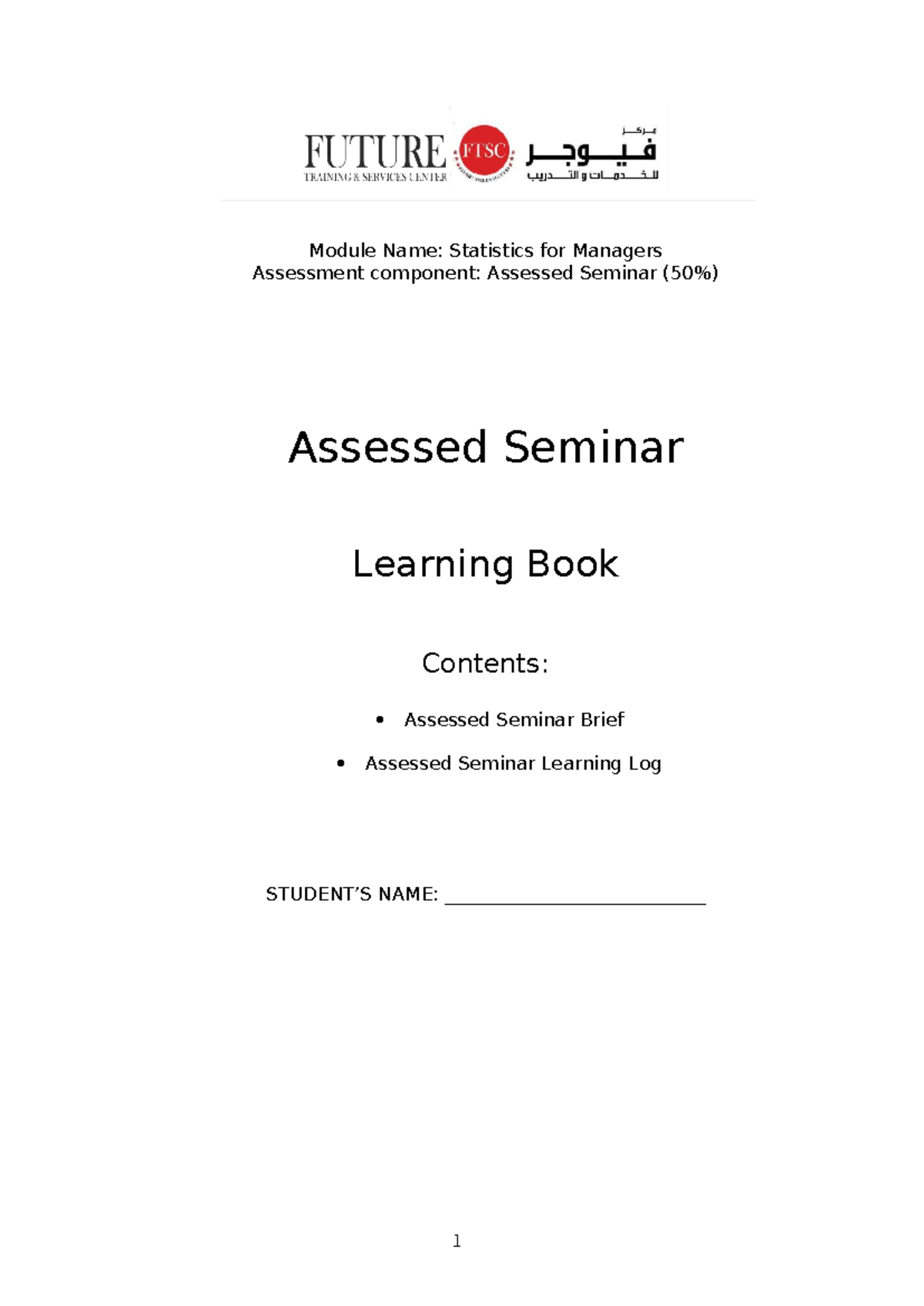 Statistics for Managers (Module Code): Assessed Seminar Learning Book ...