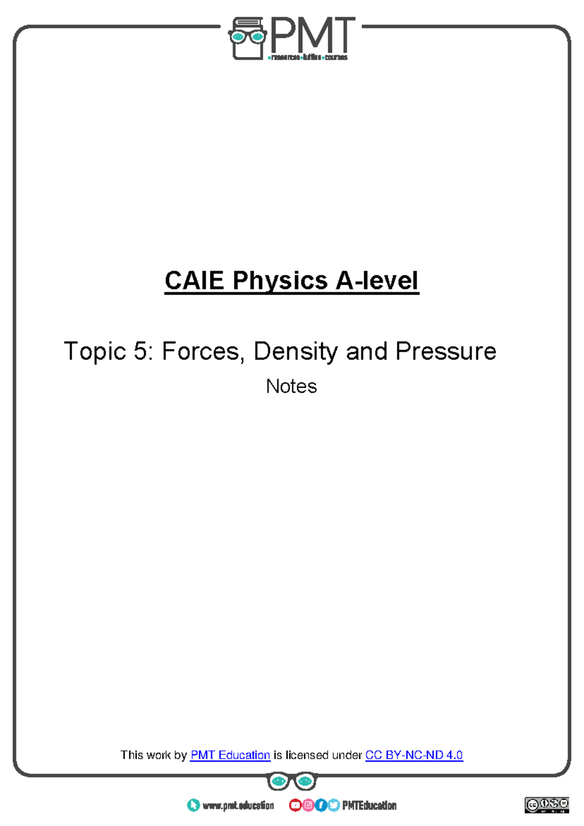 CAIE Physics A-level: Topic 5 Forces, Density & Pressure Notes - Studocu