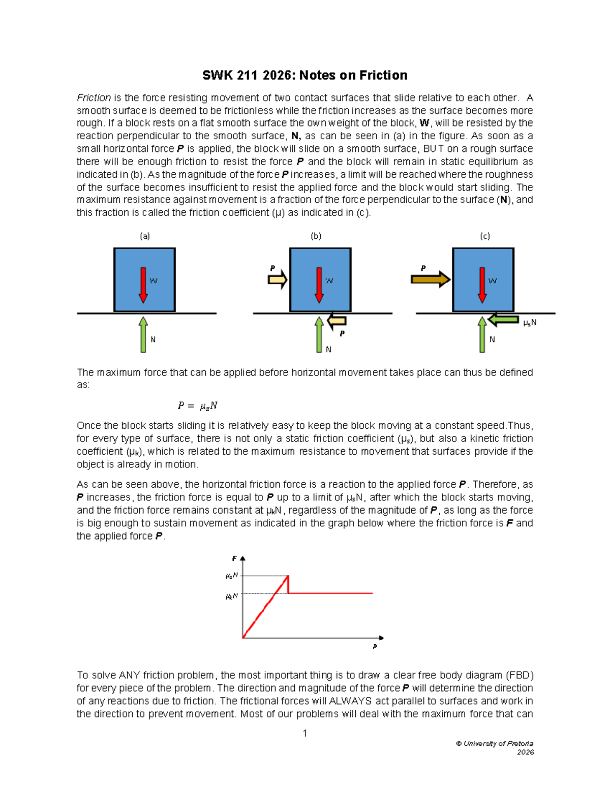 SWK 211 2026: Comprehensive Notes on Friction and Forces - Studocu