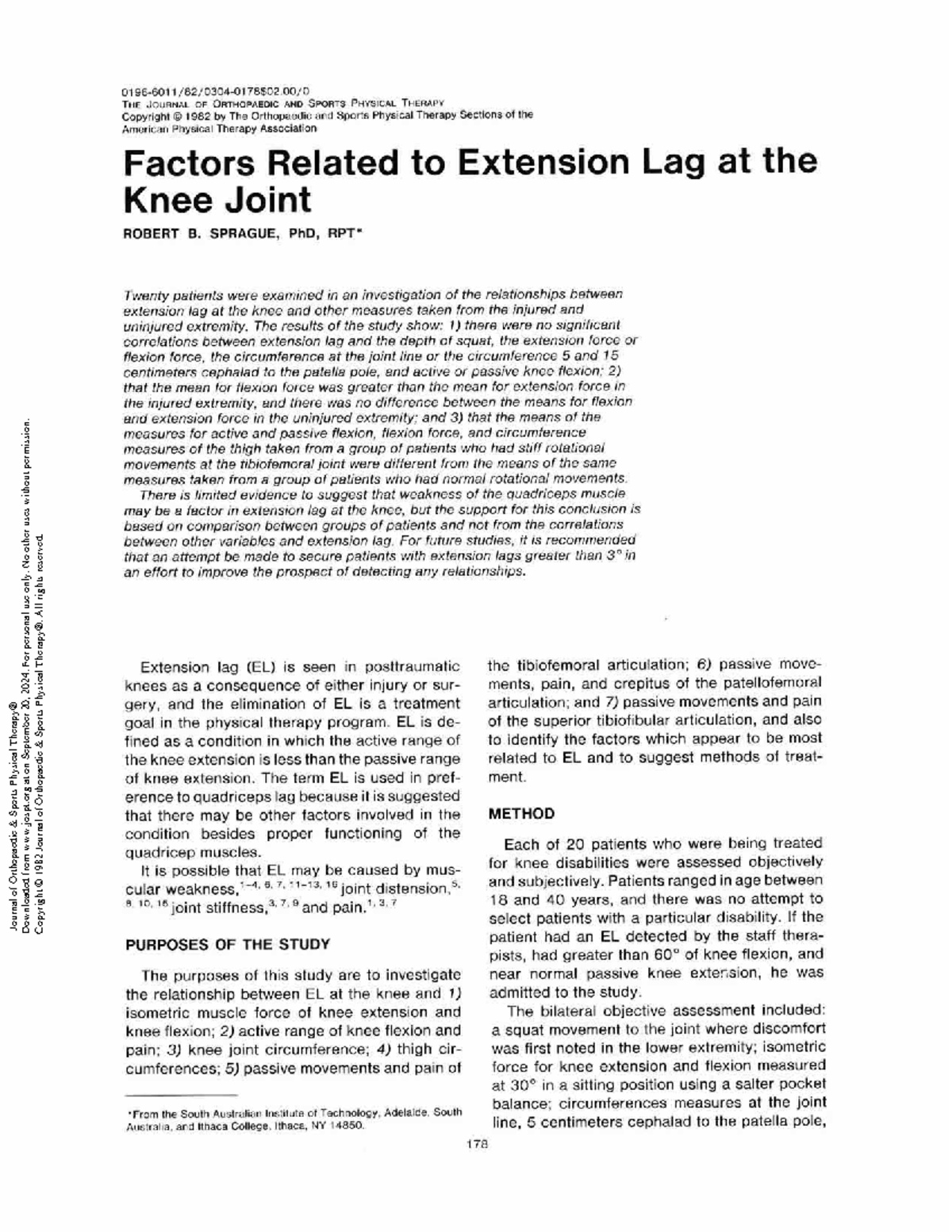 96-601 Factors Related to Extension Lag at the Knee Joint - Sprague ...