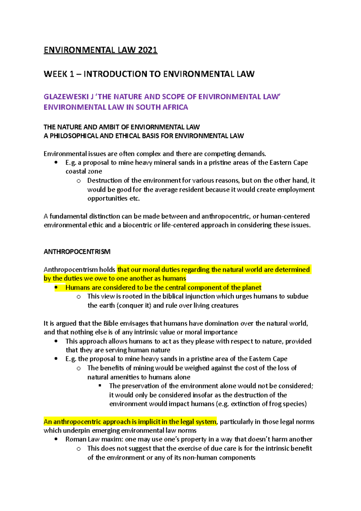 Environmental LAW 2021 - ENVIRONMENTAL LAW 2021 WEEK 1 – INTRODUCTION ...