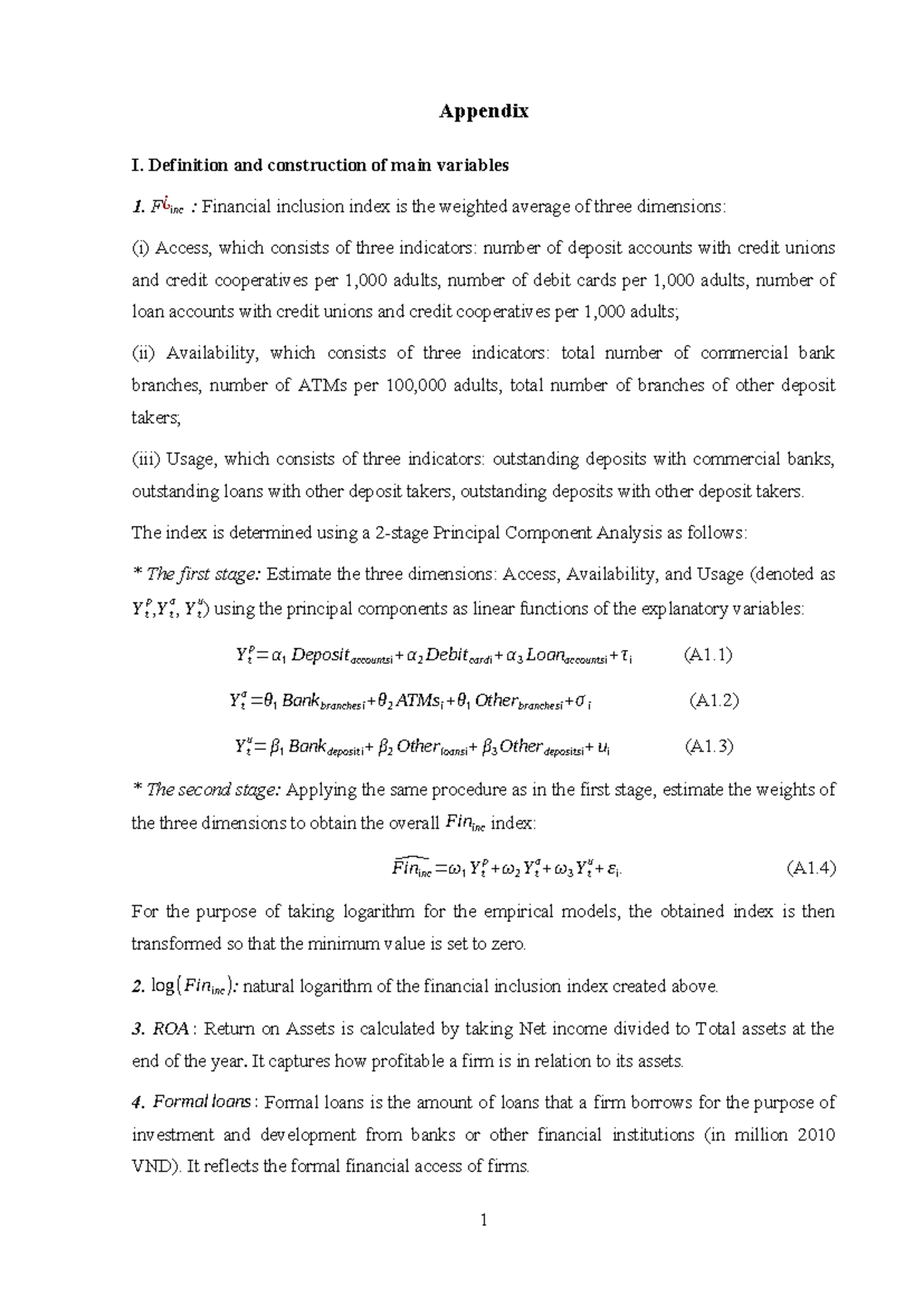 Appendix I: Defining Key Variables for Financial Inclusion Index ...