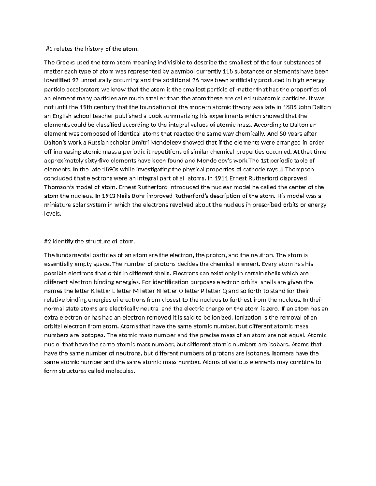 Chapter 3: The Structure of Matter and Atomic Theory Evolution - Studocu
