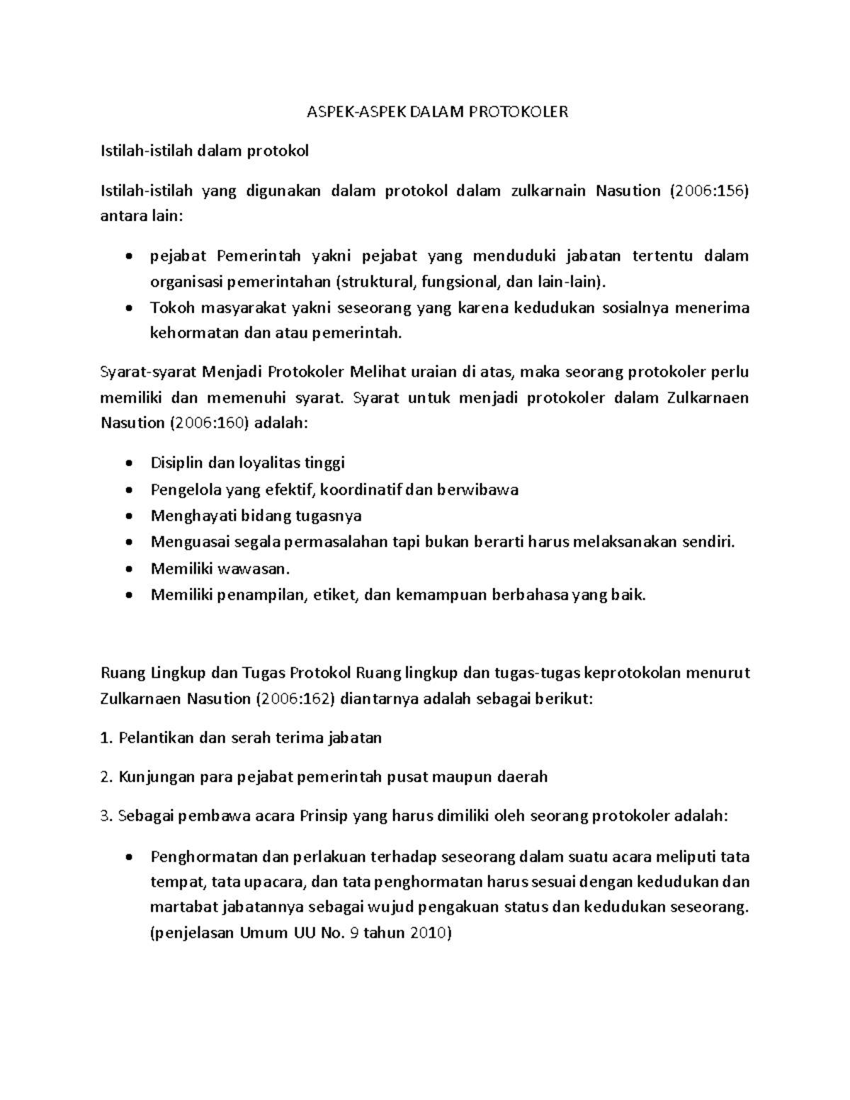 Aspek-Aspek Protokoler dalam Penyelenggaraan Acara Resmi - Studocu