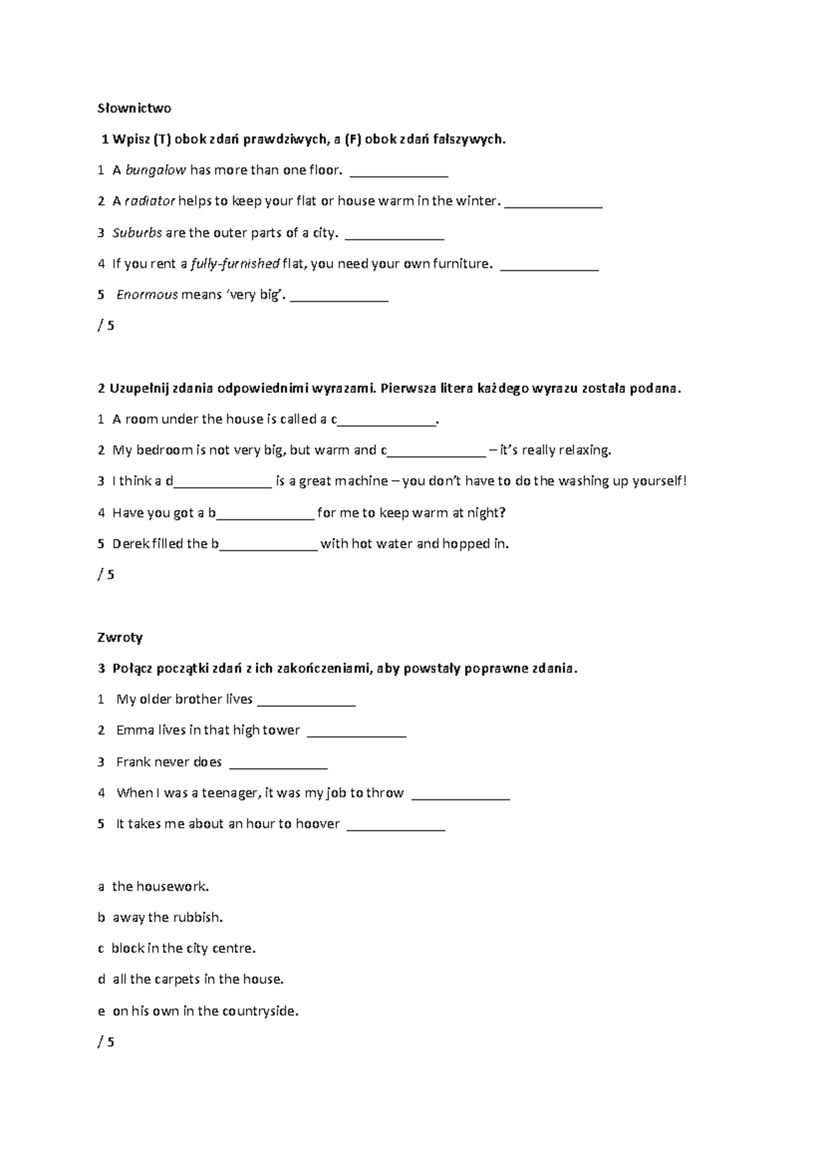 Orm 1 Short Test: Vocabulary and Sentence Completion Exercise - Studocu