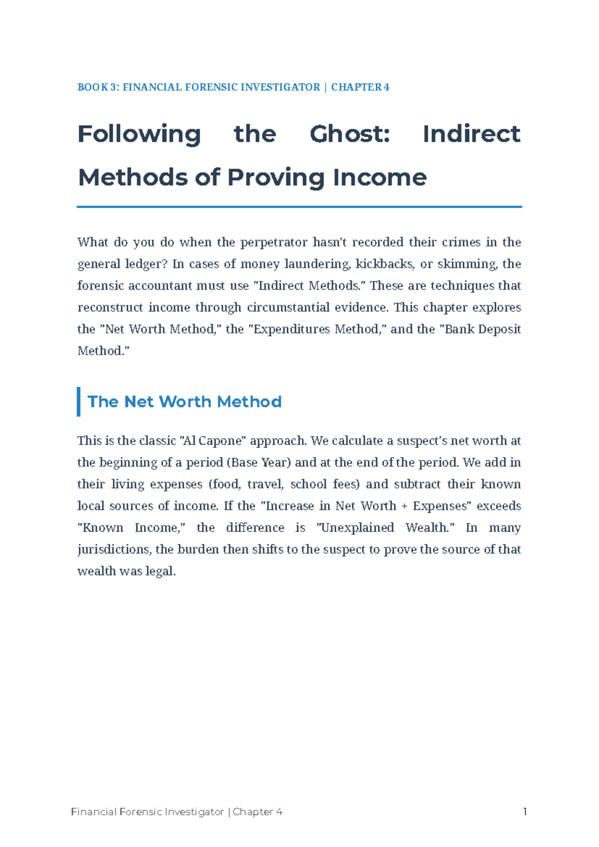 BOOK 3: FINANCIAL FORENSIC INVESTIGATOR CHAPTER 4 - Indirect Income ...