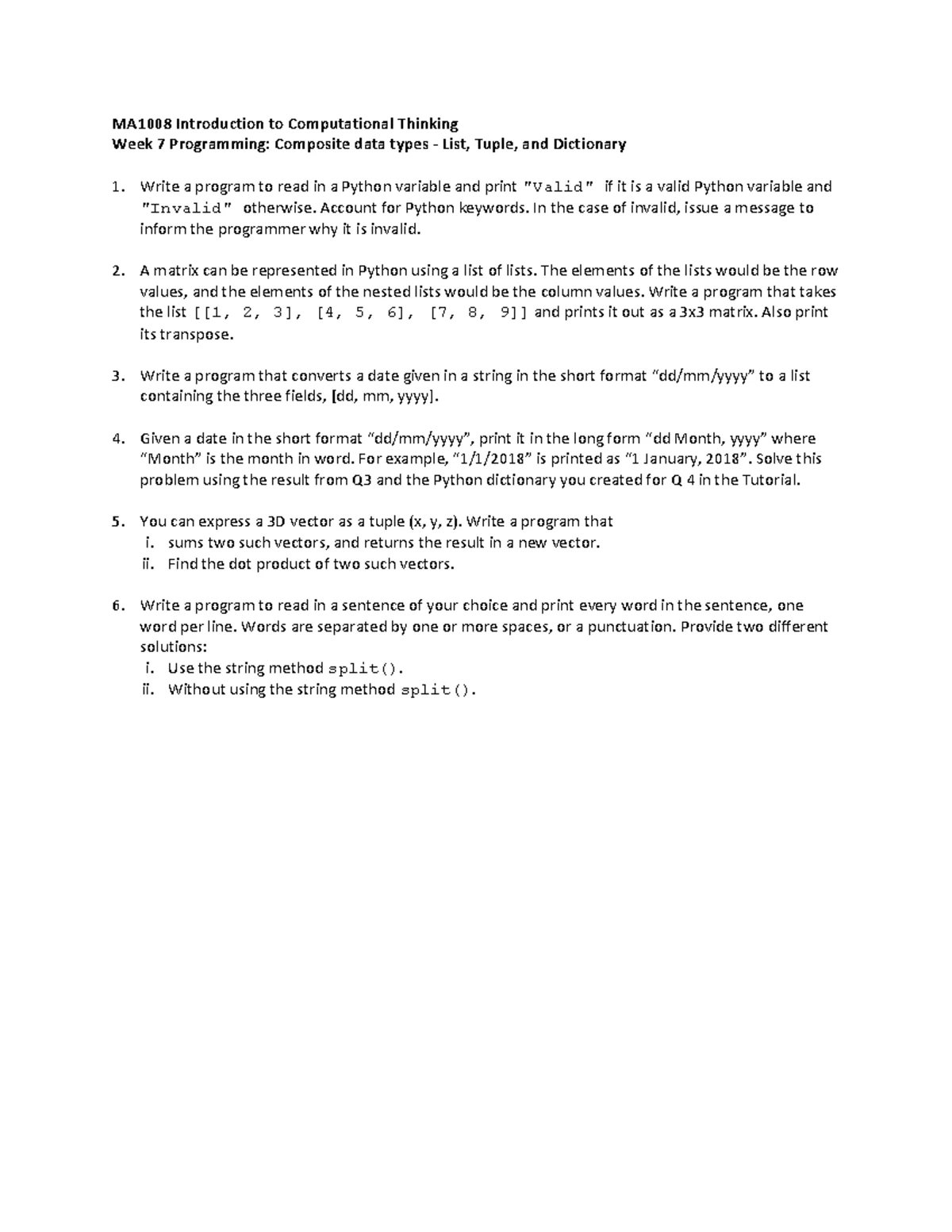 Week 8 Tutorial Functions (annotated) - MA1008 Introduction to ...