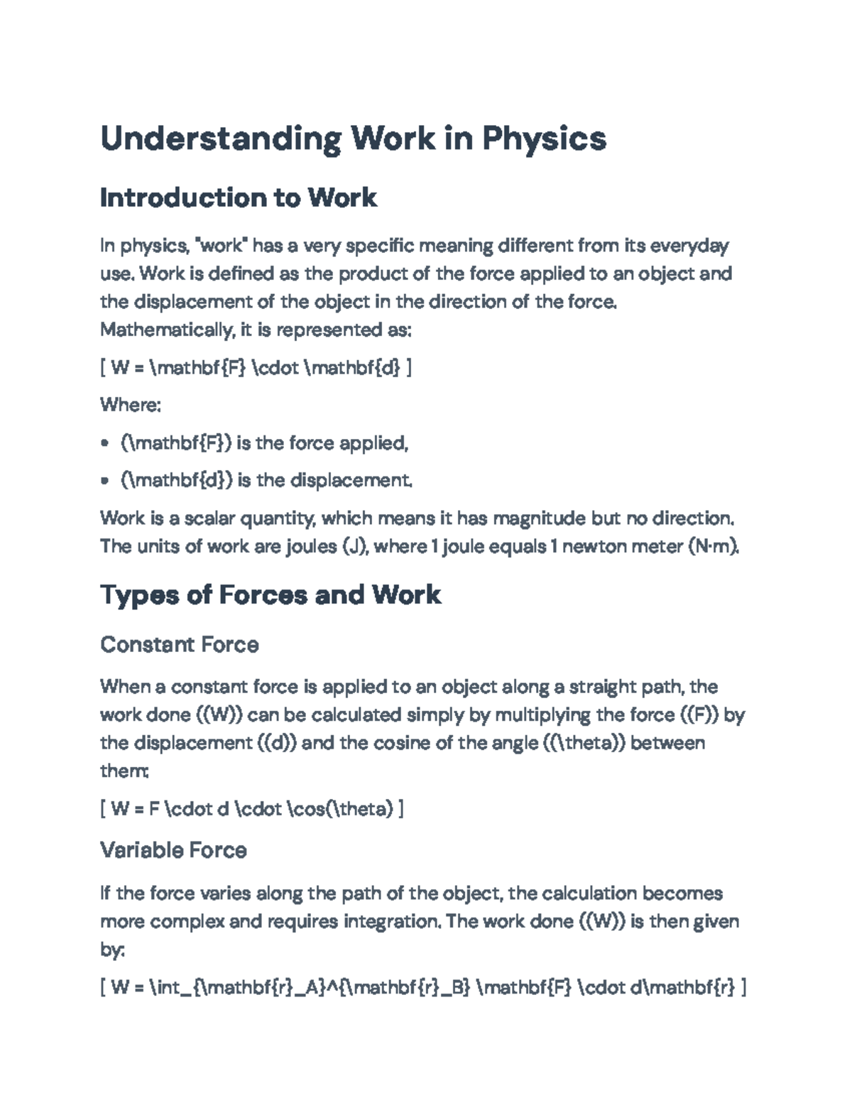 Understanding Work, Forces, and Power in Physics (PHYS 101 ...