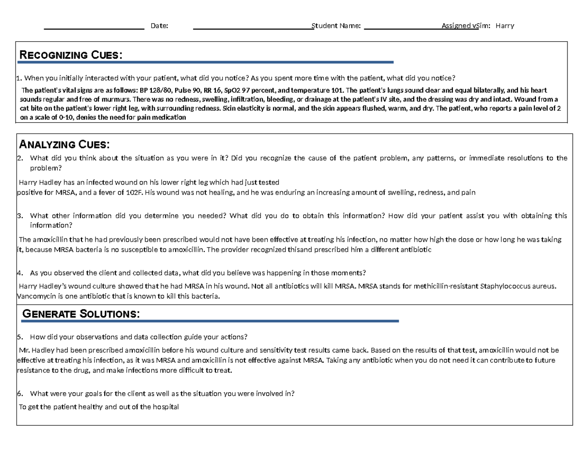 Harry Post Sim Clinical Judgment Worksheet - Clinical Assessment ...