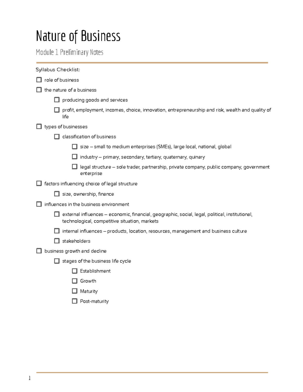 Business Studies Module 1 Notes (Prelim) - Nature of Business Module 1 ...