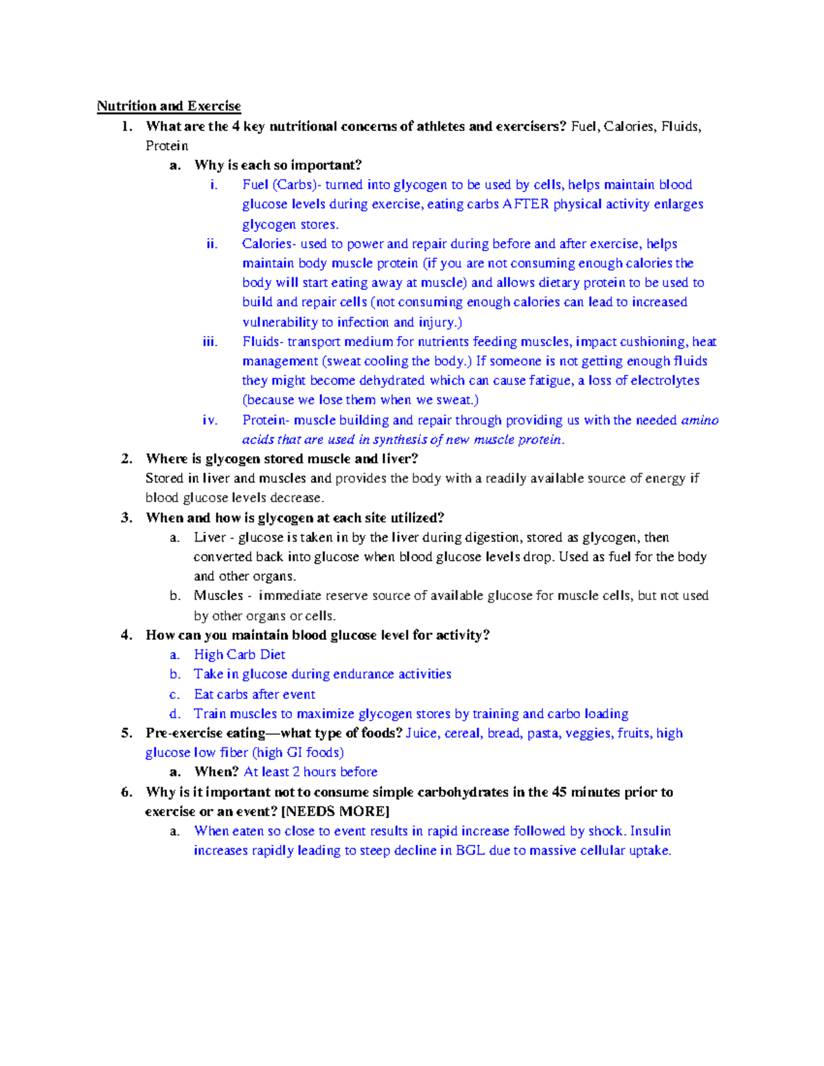 Exam #3 Study Guide - Lecture notes 3 - Nutrition and Exercise 1. What ...