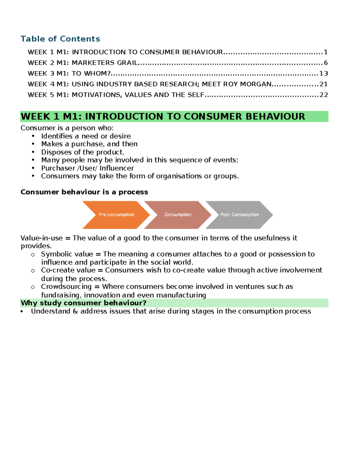 Consumer Behaviour Notes M1: Insights from Weeks 1-5 - Studocu