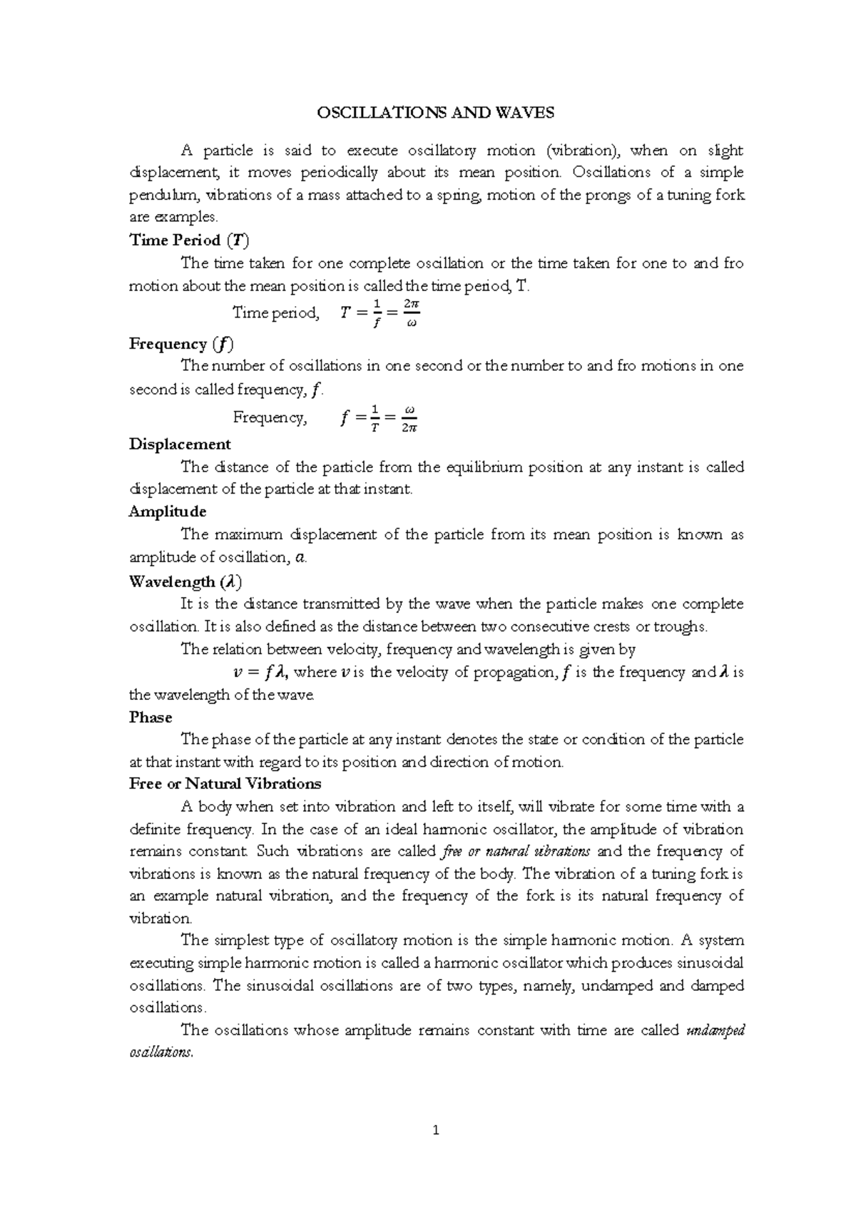 Module I - OSCILLATIONS & WAVES Lecture Notes - Studocu