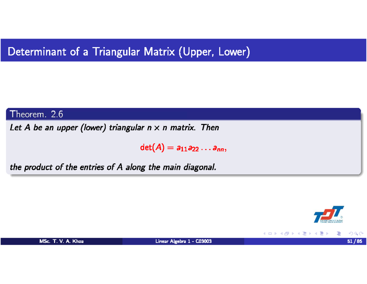 Determinants of Triangular Matrices and Invertible Matrices - C03003 ...